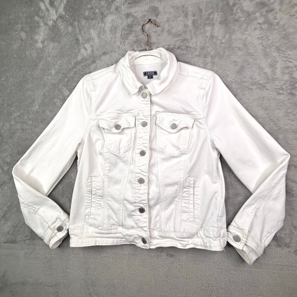 IZOD White Denim Jacket Trucker‎ Style Button Front Size M
